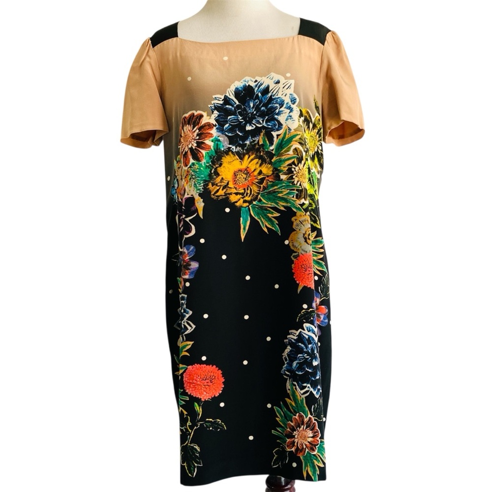 Yoana Baraschi SILK Bohemian Multicolor Floral Dress Sheath Anthropologie Sz 12
